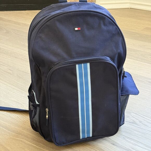 Vintage Tommy Hilfiger Backpack Book Laptop Bag Overnight Blue Designer Preppy - Picture 1 of 11